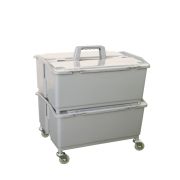 Dubbele Mopbox grijs met deksel. (2st+4 wielen)