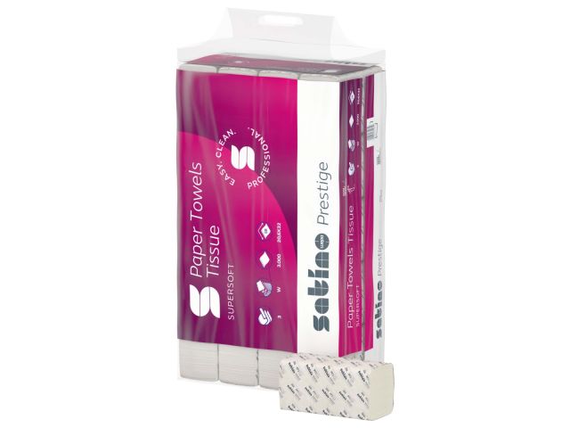 277611 Satino Prestige handdoek tissue 3lg, 3000 st. W-vouw